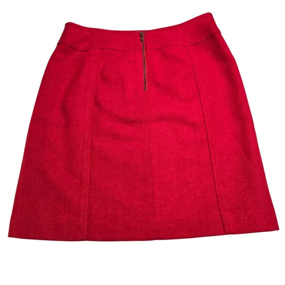 Talbots Petites Skirt Red Size 2P Fully Lined Wool Blend Back Zip Pockets Office